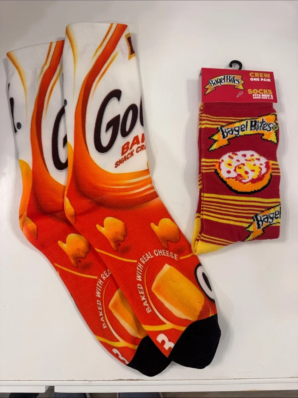 Bagel Bites & Goldfish Novelty Crew Socks - men’s size 6-12 (can be unisex)